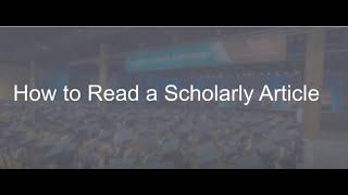 How to Read a Scholarly Article