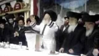 Bobov Rebbe Shlita dancing in Sukkah on Hoshana Rabba