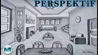 HOW TO DRAW A HALL? VILLA LIVING ROOM INTERNAL DRAWING - HOW TO DRAW A SINGLE POINT PERSPECTIVE?