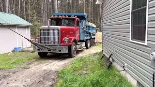 Dump Truck Stuck, Tow Truck Wrecker Recovery with winch