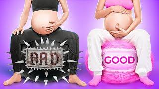 PARENTING HACKS & TRICKS  Pink vs Black Challenge 🩷 Bad vs Good Pregnant Twins By 123GO!