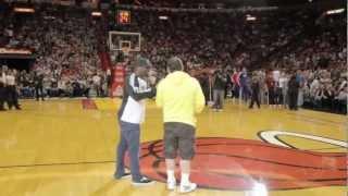 LeBron James Tackles & Bear Hugs Michael Drysch, The Carmex Half-Court Hero (Live Footage)