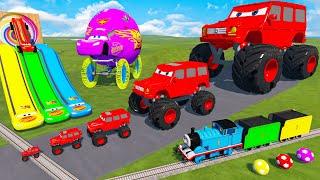 Big & Small: Mcqueen vs Red Vizor Monster Truck VS Thomas The Tank Engine - BeamNG.Drive