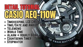 Casio AEQ-110W Detail Tutorial: Complete Guide to Set Time, Date, Telememo, Alarms, Timer etc