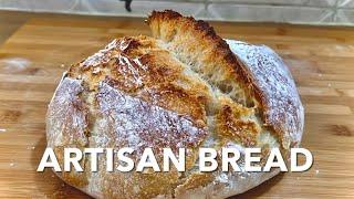 Crunchy Artisan Bread | No Knead No Sugar No Dutch Oven Crusty Bread Recipe | Homemade Rustic Loaf