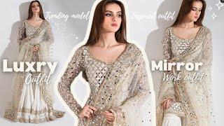 Mirror work outfit designing/ model inspired outfit designing/  trending mirror work dress tutorial