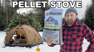 All Night Warmth Using Hot Tent Pellet Stove | Winter Hot Tent Camping