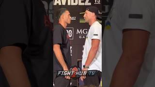 David Benavidez STARES DOWN Oleksandr Gvozdyk in face off at press conference!