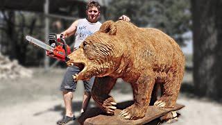 REAL SIZE WOODEN BEAR,  amazing chainsaw wood carving