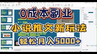 0成本副业轻松月入5000+ 小说推文的新玩法，解锁新技能让你不再内卷！