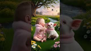 Baby and Pig love  #baby #pig #funny #cutebaby #funnyshorts #funnyvideo #animals #animalshorts