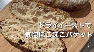 SUB)気泡の入ったバゲットをドライイーストで作る方法 低温長時間発酵 フランス風鶏の煮込み 野草サラダ/ Open Crumb Baguette/ Grandma's Garlic Chicken