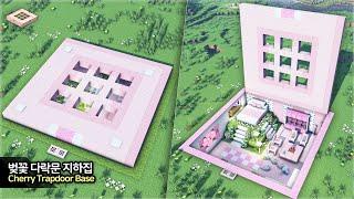 ️ Minecraft Tutorial ::  Cherry Blossom Trapdoor Underground Base [마인크래프트 벚꽃 다락문 모양 땅 속 집짓기 건축강좌]