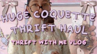 HUGE THRIFT WITH ME VLOG & THRIFT HAUL  cottagecore, coquette, grandmacore aesthetic, pinterest