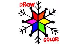 how to draw and color rainbow snowflake easy simple for kids drawing coloring