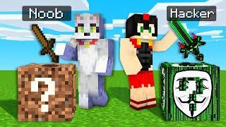 ¡ESPADA NOOB vs ESPADA HACKER!  DESAFÍO de LUCKY BLOCK en MINECRAFT - ACENIX con INVICTOR