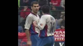 A 21-year-old Xavi giving Pep instructions during their Barca playing days 