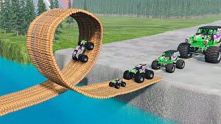 Giant Monster TRUCKS Take on Loop Bridge - BeamNG Monster Truck Crashes