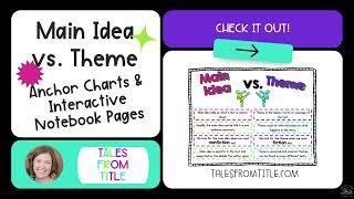 Main Idea vs  Theme Anchor Charts & Interactive Notebook Pages