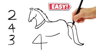 Horse Drawing from 243 Number // Easy Horse Drawing // Number Turns into Drawing