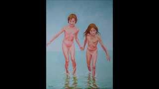 SPLASHING, nude bodies in the water, painted by Luis de Hoyos