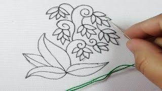 hand embroidery modern leaf and flower design by rose world