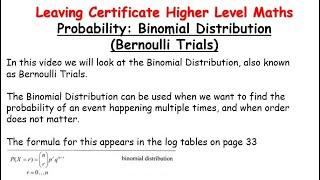 LCHL Probability Revision - Binomial Distribution Bernoulli Trials