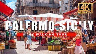  Palermo, Sicily Walking Tour - Street Food Tour Markets of Sicilia [4K HDR - 60fps]