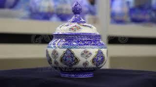 Persian enameled handmade Mina   Sugar bowl Azure Bergamot   13 cm