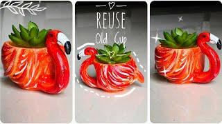 Turn an old cup into a flamingo planter/Reuse old cup