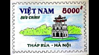 Thiết kế Tem Bưu chính - Hình Ảnh Di tích Tháp Rùa Hà Nội  trong Thiết kế Tem Bưu chính lớp 7 KNTT