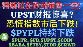 特斯拉在欧洲销售一空! UPST财报惊喜? 恐慌指数市后下跌! $PYPL持续下跌 $PLTR, $FB,$UPST,$COIN,$BABA,$ETSY,$TDD,$CRWD