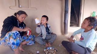 our family in the village || sarmila and bhumi with children sanuwa and anuma Rai