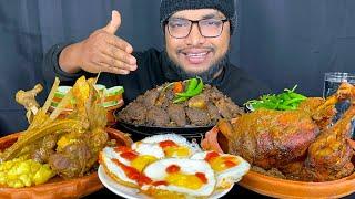 SPICY HANDI CHICKEN CURRY, HANDI OILY MUTTON CURRY AND MUTTON BOTI CURRY WITH RICE MUKBANG EATING