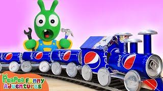 Pea Pea Recycled Pepsi Can Train Adventure - cars cartoon for kids - Pea Pea Funny Adventures