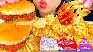 ASMR CHICK-FIL-A FRIED CHICKEN SANDWICH & WAFFLE FRIES | EATING SOUNDS | MUKBANG | ASMR Phan