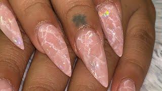 WATCH ME WORK: Holographic, Rose Quartz Nails | Easy Marble Nails | Hard Gel Nails