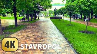 Walking through the city of Stavropol in the rain in the country of Russia in 4K ASMR