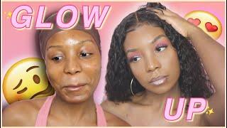 THE ULTIMATE SUMMER GLOW UP  // DEEP CURLY  WIG INSTALL + SPARKLY PINK MAKEUP // THE STUSH LIFE