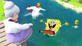 GTA 5 SpongeBob vs Foghorn Leghorn, Tweety, Granny Ragdolls & Jumps Fails #40 (Euphoria physics)