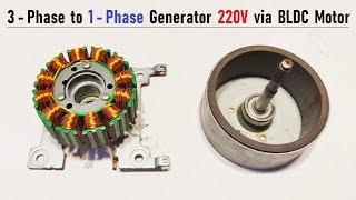 New Invention! Make 220V AC Generator 1 Phase from Brushless DC Motor ( BLDC 3 Phase )