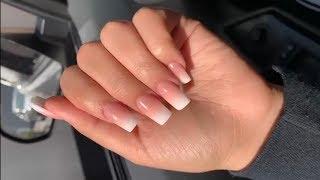 Short Square Pink And White Ombré Acrylic Nails