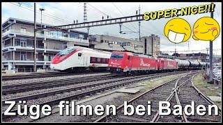 Züge filmen beim Bahnhof Baden im Kanton Aargau