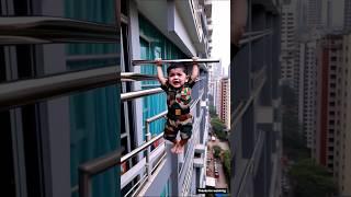 The soldier baby fell from the building 