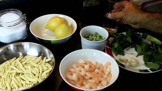 Prawn pasta with lemon cream sauce.