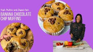 High Protein Banana Chocolate Chip Muffins (Refined Sugar Free)