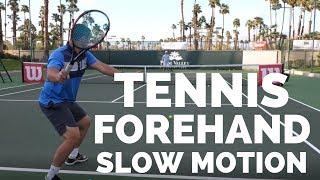 Tennis Forehand Slow Motion - Court Level View - Coach Simon