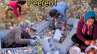 A young nomadic couple: building a water tank wall for a mountain house in the heart of nature 2024