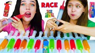 ASMR Jello Shooter Race Challenge with Most Popular Sour Candy