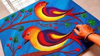 Colourful Bird Poster Rangoli Design | Simple 3D Beautiful Rangoli | Navratri Diwali Rangoli Designs